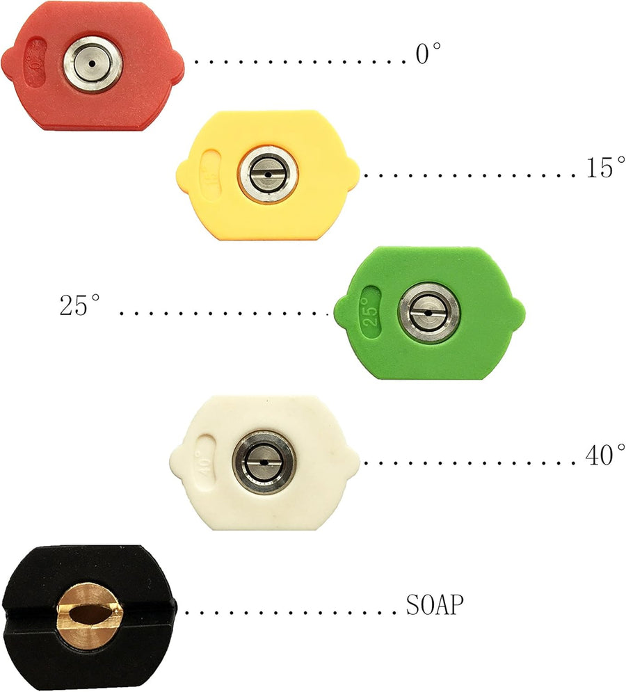 Pressure Washer Spray Nozzle Tips Multiple Degrees, 1/4 inch 5-Pack (2.5 GPM)