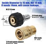 Pressure Washer Adapter Set, Quick Connect Kit, Metric M22 15mm Female to M22 Male Fitting, 5000 PSI, 4 Pcs
