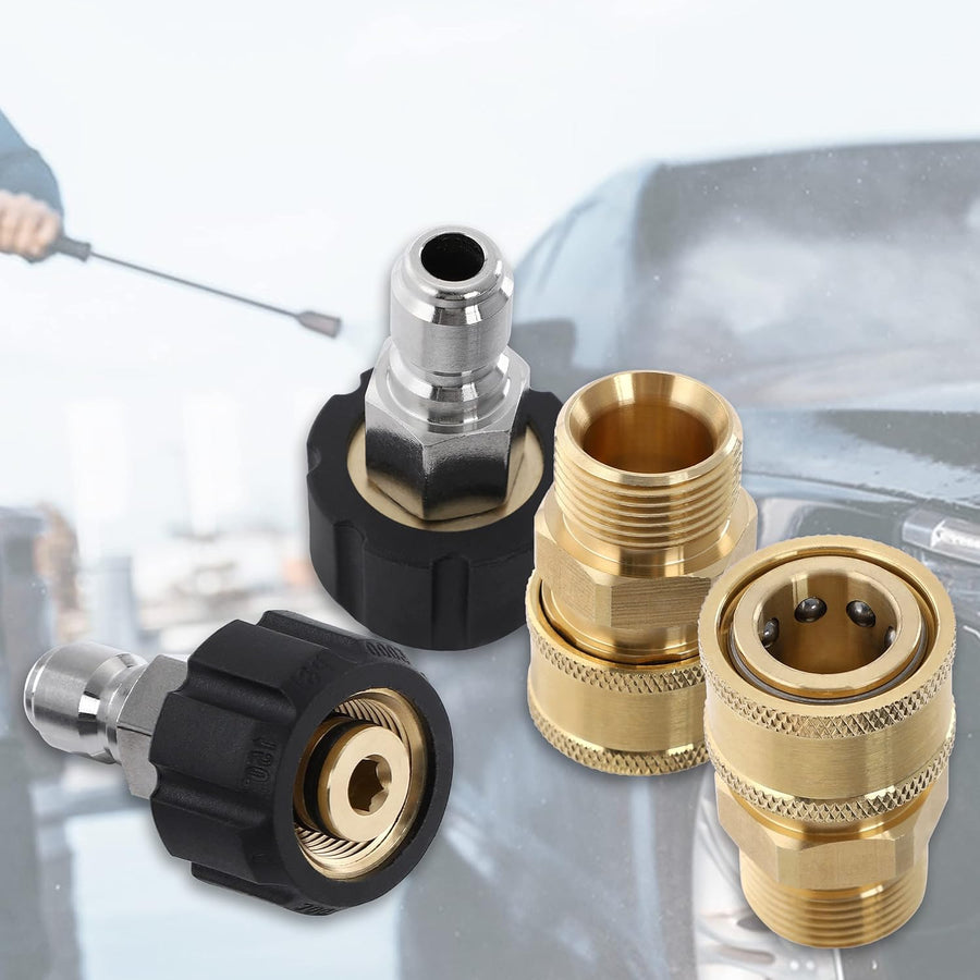 Pressure Washer Adapter Set, Quick Connect Kit, Metric M22 15mm Female to M22 Male Fitting, 5000 PSI, 4 Pcs