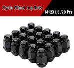12x1.5 Wheel Lug Nuts, 20PCS Black 12mmx1.5 Closed End Bulge Acorn Lug Nut, Cone Seat, 19mm Hex Aftermarket Wheels