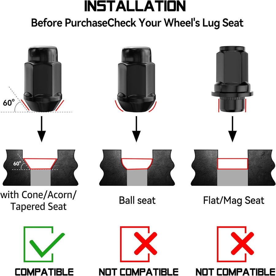 12x1.5 Wheel Lug Nuts, 20PCS Black 12mmx1.5 Closed End Bulge Acorn Lug Nut, Cone Seat, 19mm Hex Aftermarket Wheels