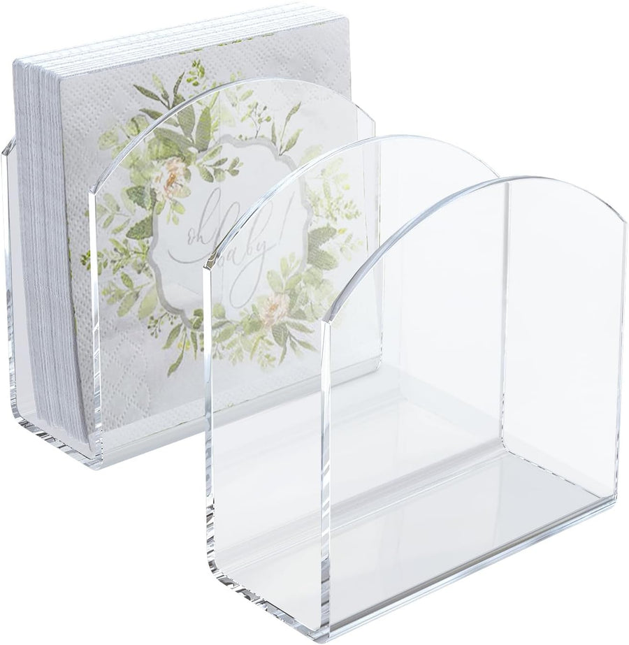 Napkin Holder, 2 Pack Clear Acrylic Napkin Tissue Holder for Table,Tissue Paper Cocktail Napkin Holder for Kitchen, Dinner Napkin Dispenser for Bar, Restaurant
