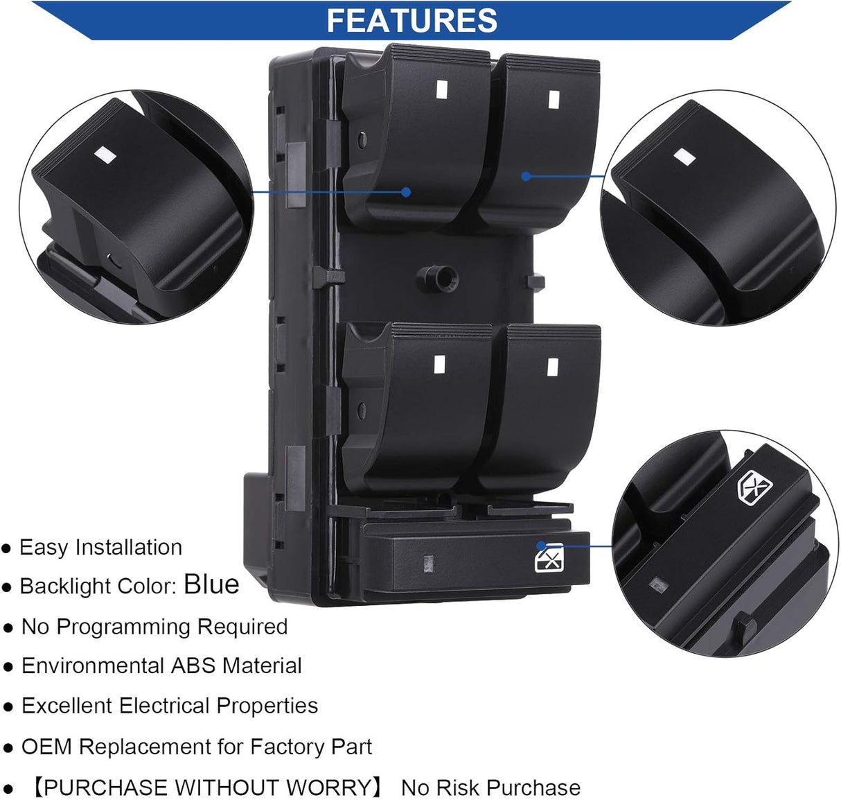 Driver Side Power Master Window Switch, Compatible with Chevy Silverado/Chevrolet Traverse/HHR/2007-2013 GMC Sierra/Yukon/Buick Enclave Replace OE 20945129 25789692