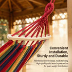 Thick Canvas Outdoor Camping Hammock - Anti-Rollover Portable Hammock for Travel Garden Beach - With Stick Red Stripe 210x100cm