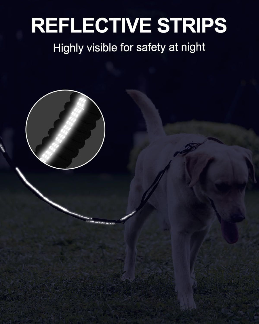 Bungee Dog Leash with Frog Snap Hook - Heavy Duty Elastic Training Lead for Medium Large Dogs - Shock Absorbing Anti-Pull Walking Leash - Black