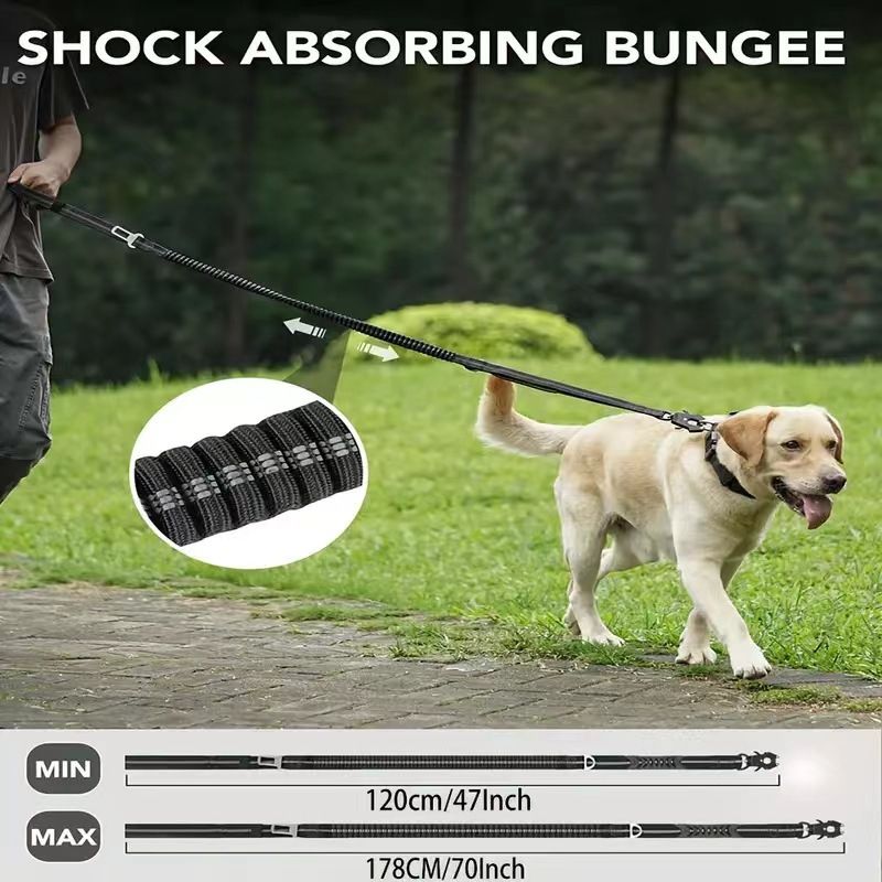 Bungee Dog Leash with Frog Snap Hook - Heavy Duty Elastic Training Lead for Medium Large Dogs - Shock Absorbing Anti-Pull Walking Leash - Light Blue