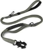 Bungee Dog Leash with Frog Snap Hook - Heavy Duty Elastic Training Lead for Medium Large Dogs - Shock Absorbing Anti-Pull Walking Leash - Olive