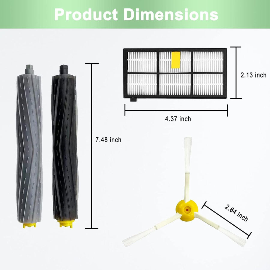 Replacement Accessory Kit Compatible with iRobot Roomba 800 Series - 1 Pair Main Brushes + 4 Side Brushes + 4 Filters + 1 Cleaning Tool - 10-Piece Set