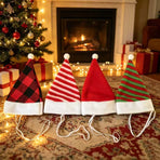 Pet Christmas Hat 4-Pack - Festive Santa Hat for Cats Dogs - Holiday Party Headwear Costume Accessory - Red Green Stripe