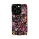 Oil Painting Flower Cluster Beaded Bracelet Phone Case - Vintage Art Design with 3D Beaded Chain - Soft Silicone Leather Back Cover - Black for iPhone 12