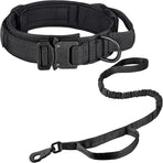 Tactical Dog Collar & Leash Set - Heavy Duty Training Collar with Matching Leash for Large Dogs - Adjustable Nylon Walking Set - Black Size L
