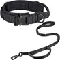 Tactical Dog Collar & Leash Set - Heavy Duty Training Collar with Matching Leash for Large Dogs - Adjustable Nylon Walking Set - Black Size L