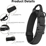 Tactical Dog Collar & Leash Set - Heavy Duty Training Collar with Matching Leash for Large Dogs - Adjustable Nylon Walking Set - Black Size L