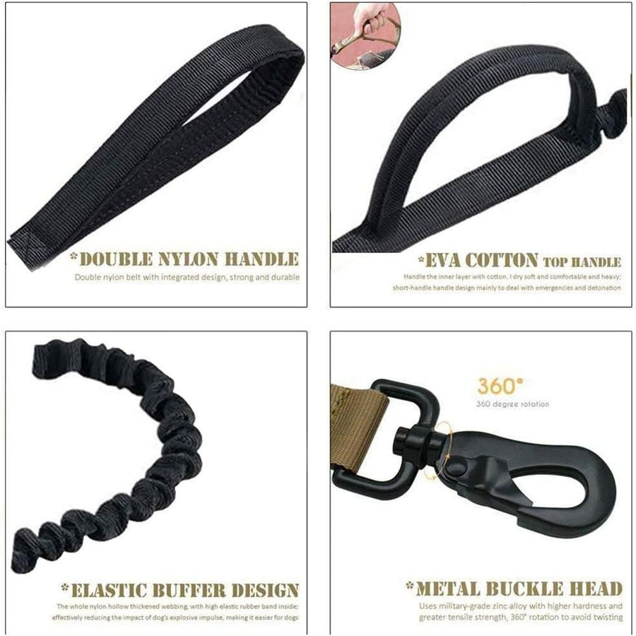 Tactical Dog Collar & Leash Set - Heavy Duty Training Collar with Matching Leash for Large Dogs - Adjustable Nylon Walking Set - Black Size L