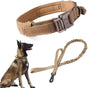 Tactical Dog Collar & Leash Set - Heavy Duty Training Collar with Matching Leash for Large Dogs - Adjustable Nylon Walking Set - Khaki Size M