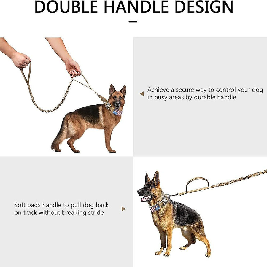 Tactical Dog Collar & Leash Set - Heavy Duty Training Collar with Matching Leash for Large Dogs - Adjustable Nylon Walking Set - Khaki Size M
