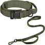 Tactical Dog Collar & Leash Set - Heavy Duty Training Collar with Matching Leash for Large Dogs - Adjustable Nylon Walking Set - Olive Size M