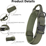 Tactical Dog Collar & Leash Set - Heavy Duty Training Collar with Matching Leash for Large Dogs - Adjustable Nylon Walking Set - Olive Size M