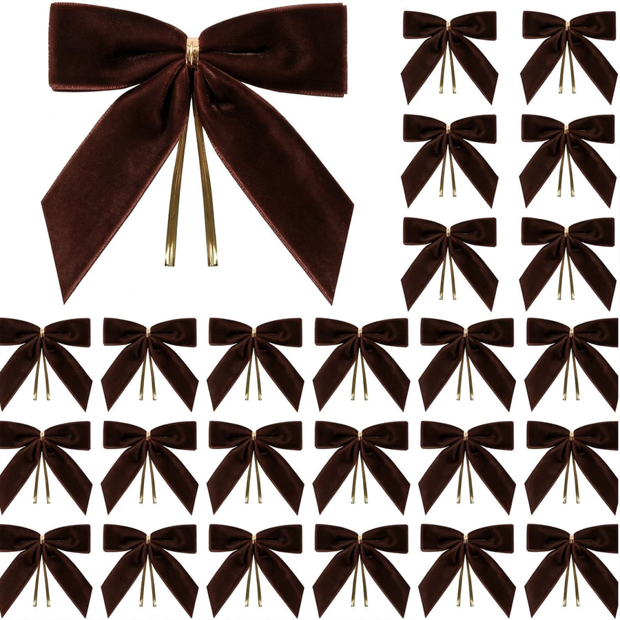 Velvet Butterfly Bow Decoration 24-Pack - Gift Wrapping Wedding Party Home Decor Christmas Tree Ornament - 2.5cm/9x9cm - Black Coffee