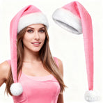 Christmas Santa Hat 2-Pack - Pink Plush Long Hat for Holiday Party Decoration, Christmas Costume Accessory - 32x45cm
