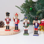 4-Piece Christmas Nutcracker Soldier Set - 12.5cm Wooden Puppet Ornaments with Gift Box - Red Green 5811
