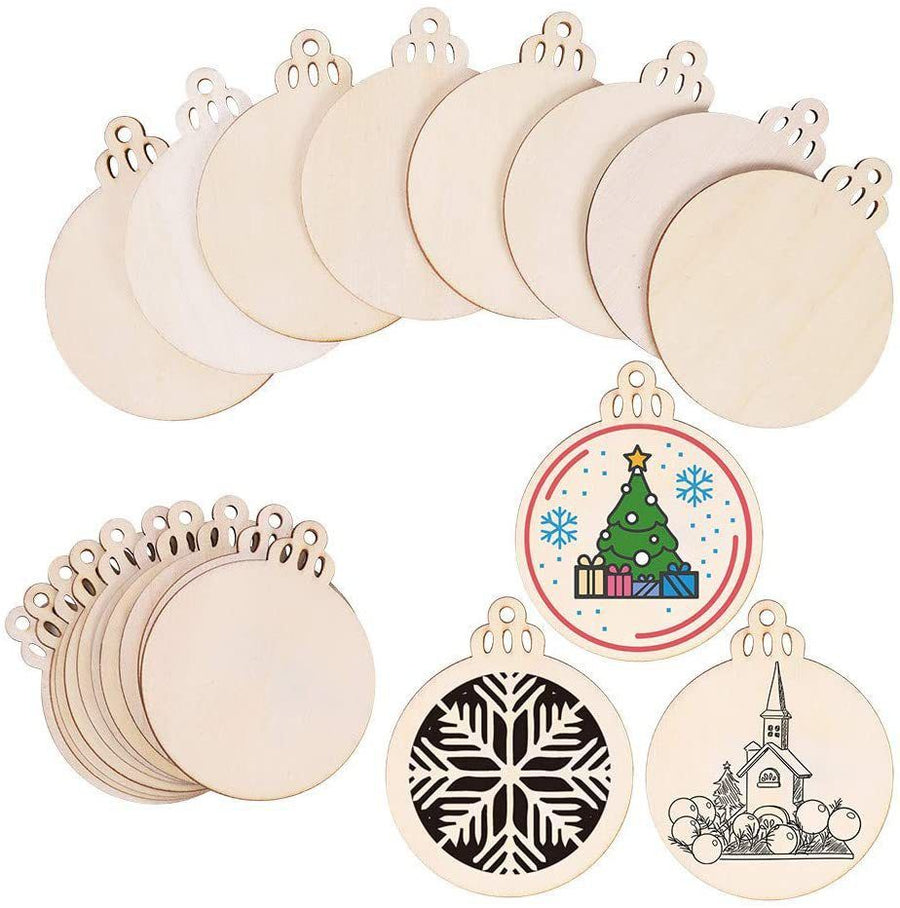 Christmas Tree Wood Slice Ornament - 100-Pack Natural Wooden Hanging Decor for Xmas Tree Holiday Party - Rustic Craft Gift with Jute Rope