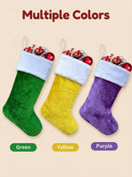 Christmas Stocking Decoration 2-Pack - Soft Plush Hanging Stocking for Fireplace Mantel Wall Door - Festive Holiday Xmas Tree Ornament Gift Bag - Purple
