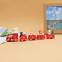 Christmas Wooden Train Ornament Set 2-Pack - 5-Piece Mini Train Decor for Tabletop Scene Layout - Red