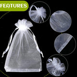 100 Pcs White Organza Bags Bulk Sheer Mesh Gift with Drawstring for Wedding Party Supplies Eid Mubarak Candy Fruit Jewelry(4 x 6 In, 7 9 8 12 In)  4 In