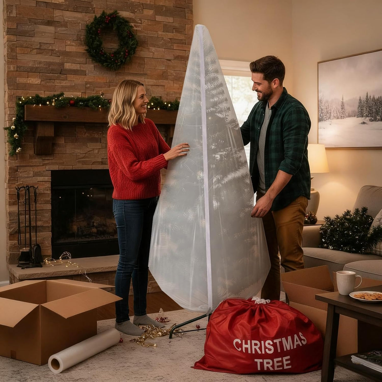 9.84 ft Upright Christmas Tree Storage Bag White Extra Large Jumbo Removal Disposal with Zipper Drawstring Waterproof Tear Proof Cover for Xmas Daily Home
