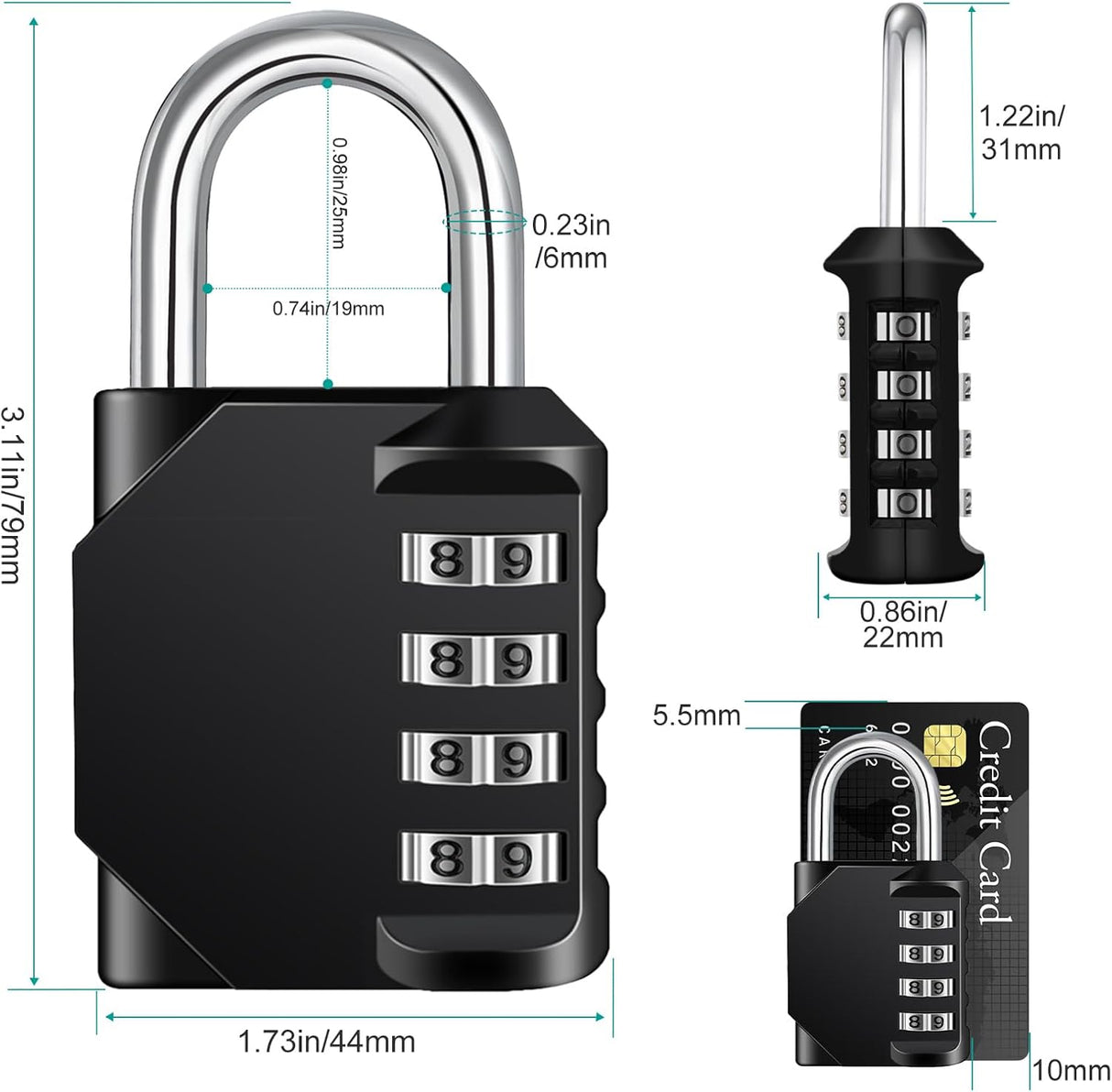 Petluno Padlock Numbers, 4-Digit Combination Lock, Weatherproof Lock for Outdoor Use (Black and Red) 2 Pieces, A-black&red 2P