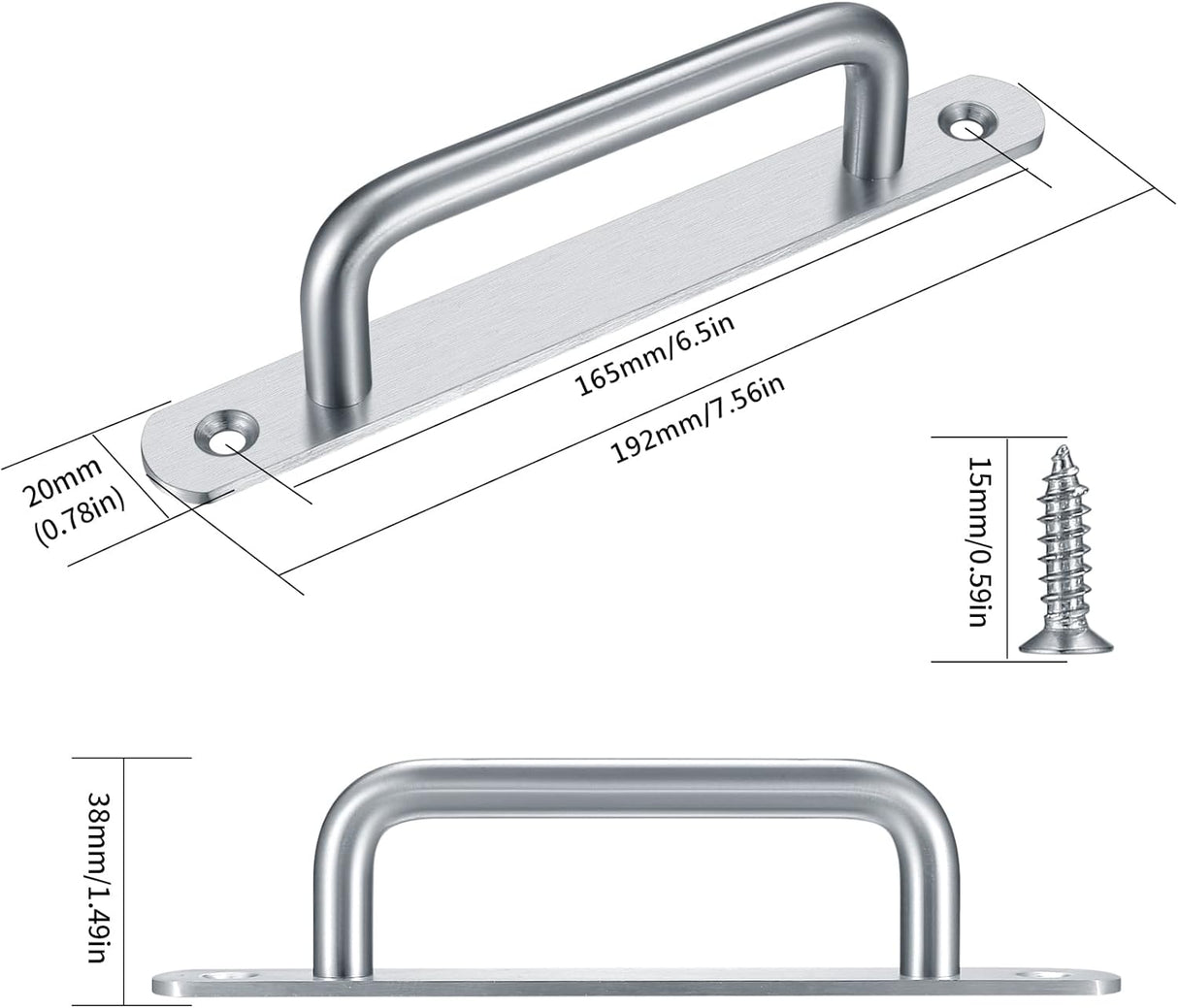 2 pieces sliding door handles, split door handles, sliding door handle with stainless steel plate, cabinet door handle, shed door handles, garden door handles (192 mm) 192MM
