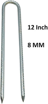 Ground Stakes, Tent Nails, Ground Anchors Garden Staples Steel Galvanized Pegs, Heavy Duty U Landscape Pins for Camping Tents Trampoline Canopies Sheds Ports Gardening 12 Inch 6pack - Front View