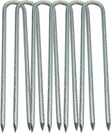 Ground Stakes, Tent Nails, Ground Anchors Garden Staples Steel Galvanized Pegs, Heavy Duty U Landscape Pins for Camping Tents Trampoline Canopies Sheds Ports Gardening 12 Inch 6pack - Close-Up Angle
