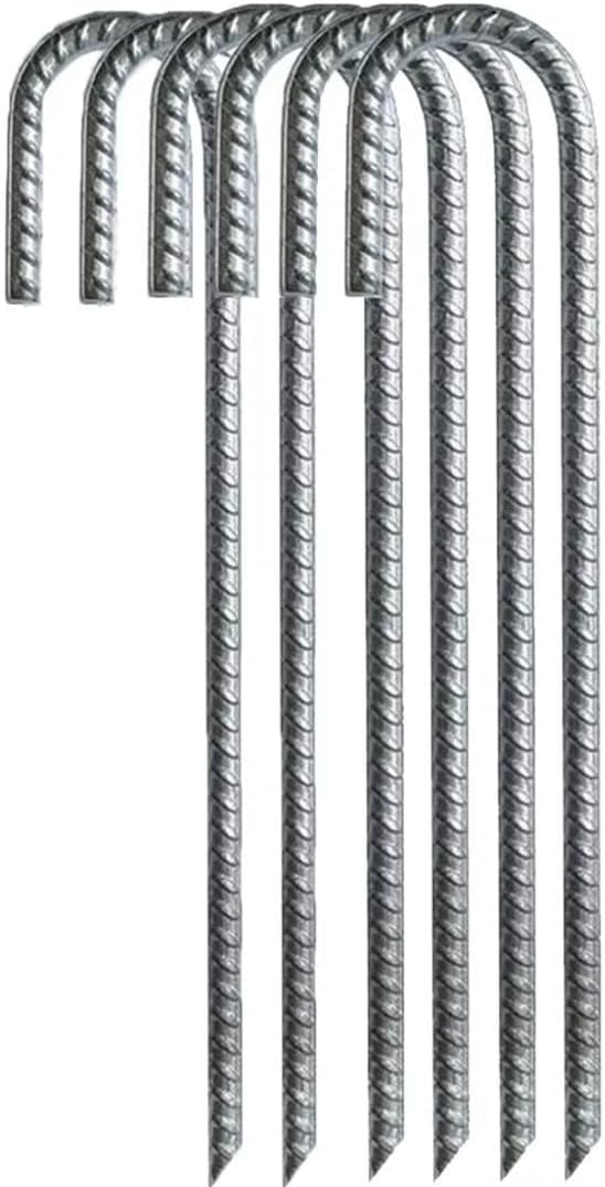 Ground Rebar Stakes Heavy Duty Steel Staples Anchors Garden Stake Pegs for Camping Tents Trampoline 12 inch, 6pack
