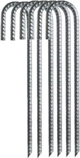 Ground Rebar Stakes Heavy Duty Steel Staples Anchors Garden Stake Pegs for Camping Tents Trampoline 12 inch, 6pack - Side View