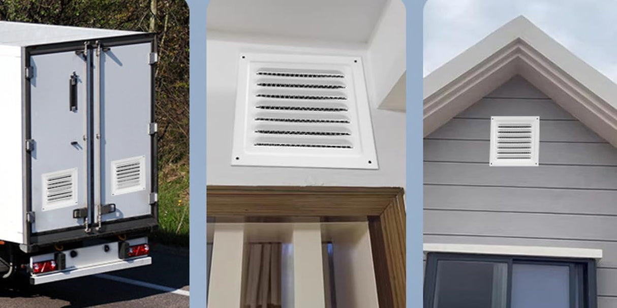 2pcs Attic Vent Soffit Vent Aluminum Wall Vent Metal Shed Vent Square Vent Louver Vent Grille with Built-in Insect Screen for Exterior Door House Attic Garage Ceiling (White 8" x 8"-2 Pack)