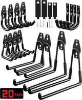 Garage Hooks, 20-Pack Steel Accessories for Organization and Storage, Heavy Wall Mount Duty Hooks with Anti-Slip Coating Hanging Ladder, Bike, Power Tools More Tools, Black -