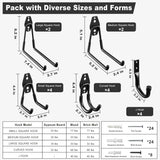 Garage Hooks, 20-Pack Steel Accessories for Organization and Storage, Heavy Wall Mount Duty Hooks with Anti-Slip Coating Hanging Ladder, Bike, Power Tools More Tools, Black - - Front View