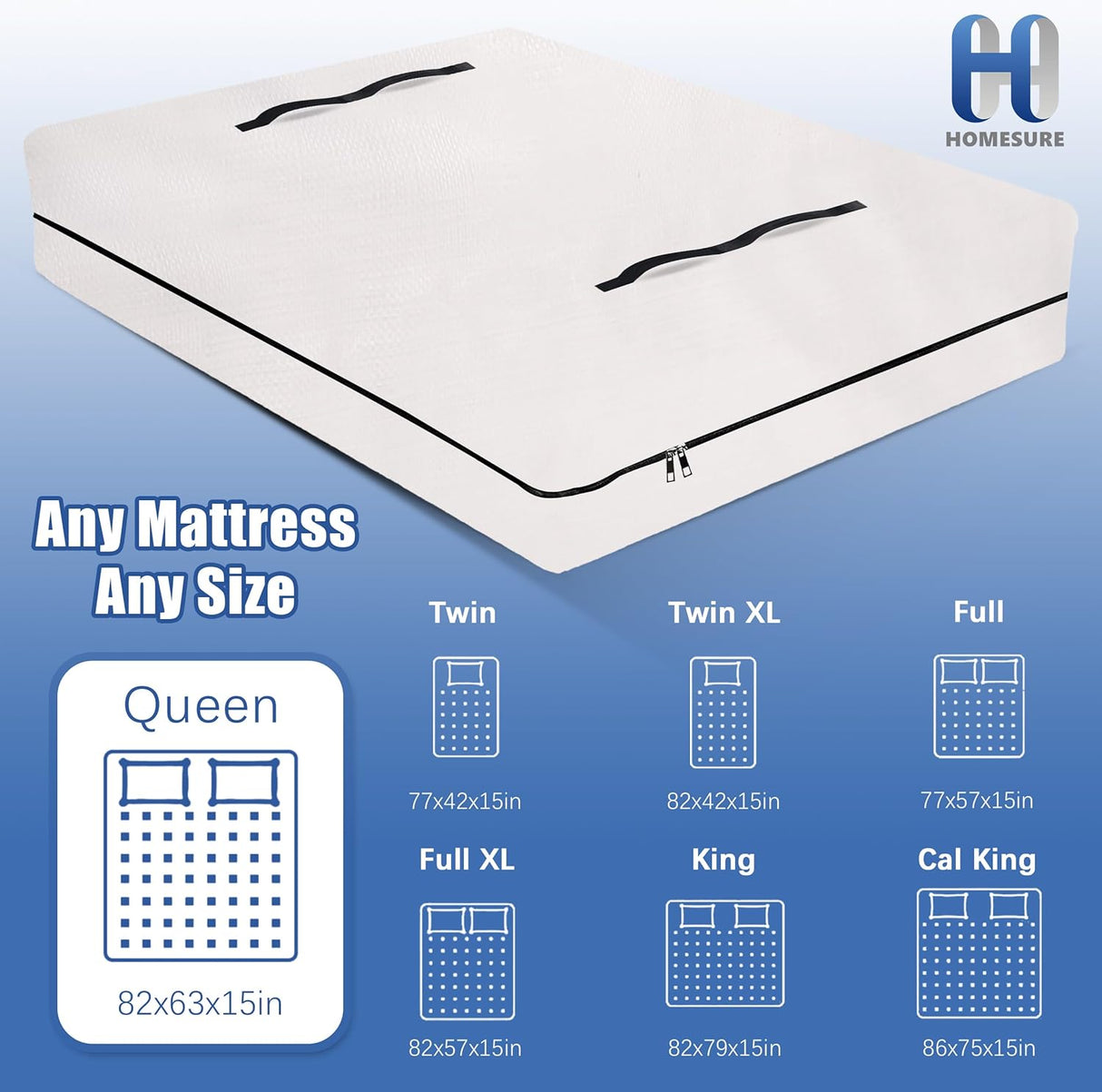 Mattress Bags for Moving and Storage with 8 Handles - Cover Heavy Duty, Strong Zipper Closure, Supplies & Bag Semi-Transparent, Queen