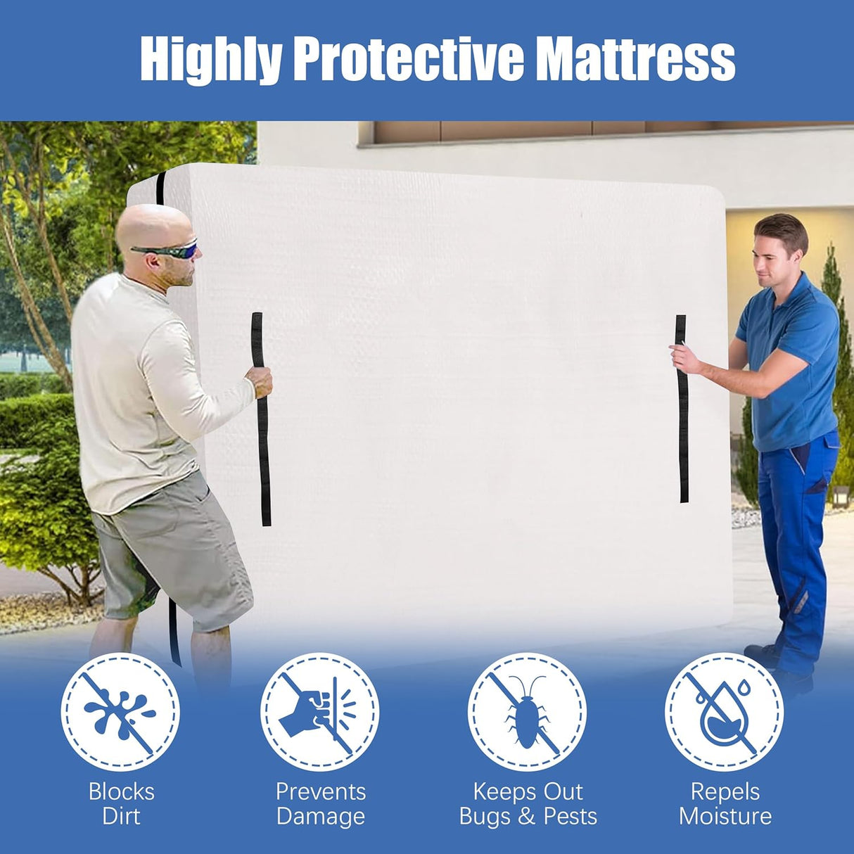 Mattress Bags for Moving and Storage with 8 Handles - Cover Heavy Duty, Strong Zipper Closure, Supplies & Bag Semi-Transparent, Queen