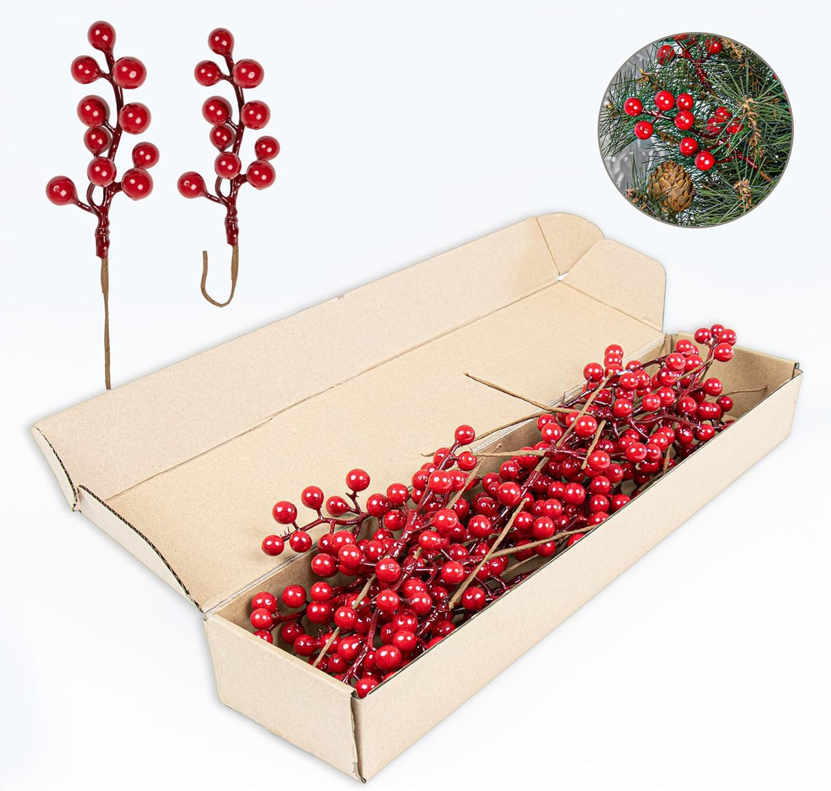 Christmas Tree Decoration - 32-pack - Artificial Red Berry Stems - 16.5 cm - Christmas Berries - Suitable for Christmas, Winter, Holiday, DIY, Decorations