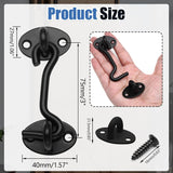 Biaungdo Heavy Duty Hook and Eye Latch, 3 Inch Black Privacy Hook Barn Door Lock Easy Lock, Stainless Steel Gate Latch for Doors/Windows/Sheds/Gates/Fences/Closets/Cabinets, 1 Pack - Front View