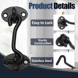 Biaungdo Heavy Duty Hook and Eye Latch, 3 Inch Black Privacy Hook Barn Door Lock Easy Lock, Stainless Steel Gate Latch for Doors/Windows/Sheds/Gates/Fences/Closets/Cabinets, 1 Pack - Side View