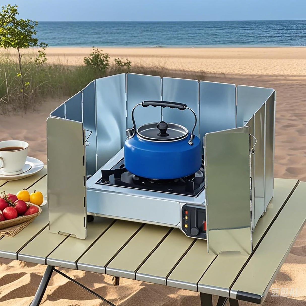 Outdoor Stove Windscreen Ultra light Aluminum foldable Camping Stove Windshield with Carrying bag for Butane Stoves Picnic (8 Plates)