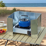 Outdoor Stove Windscreen Ultra light Aluminum foldable Camping Stove Windshield with Carrying bag for Butane Stoves Picnic (8 Plates)