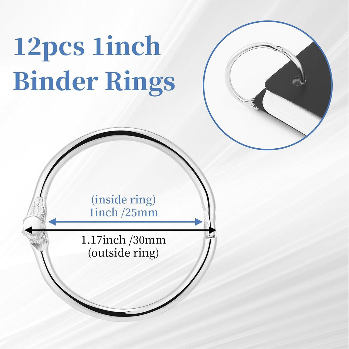 Loose Leaf Binder Rings 1Inch(12 Pack) Office Metal Book Ring,Nickel Plated Steel Key Rings for School Home or Office,Sliver