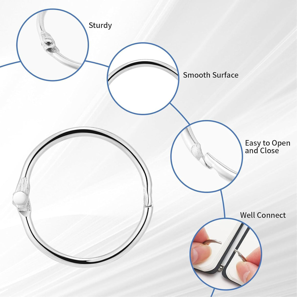 Loose Leaf Binder Rings 1Inch(12 Pack) Office Metal Book Ring,Nickel Plated Steel Key Rings for School Home or Office,Sliver