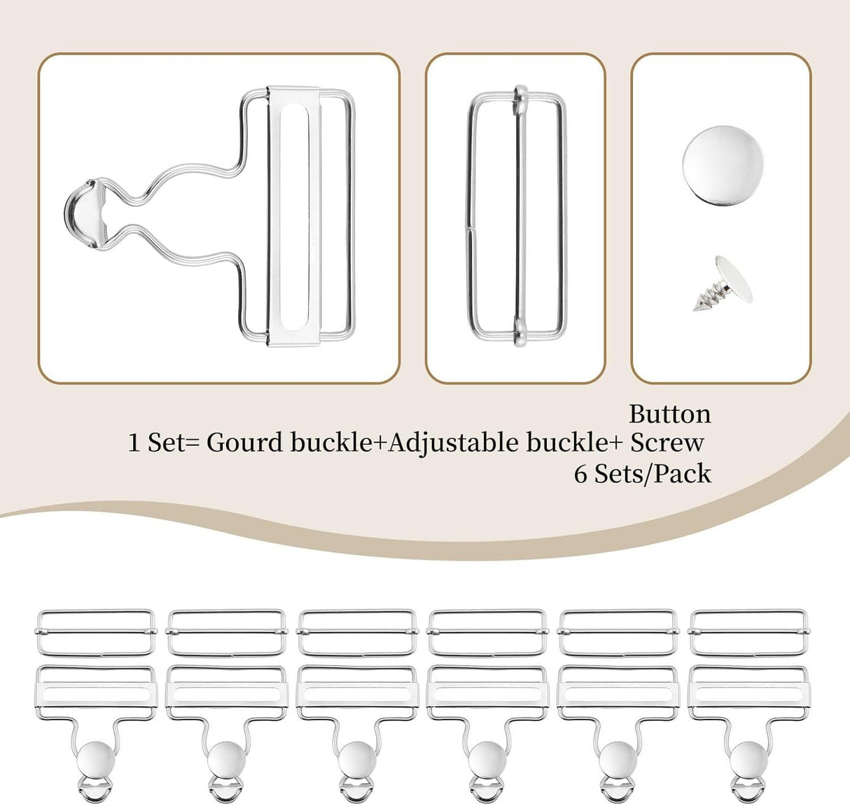 6 Sets Metal Overalls Buckles,Metal Suspender Buckle Overall Clips with Adjustable Tri Glide Slide Buckle Buttons