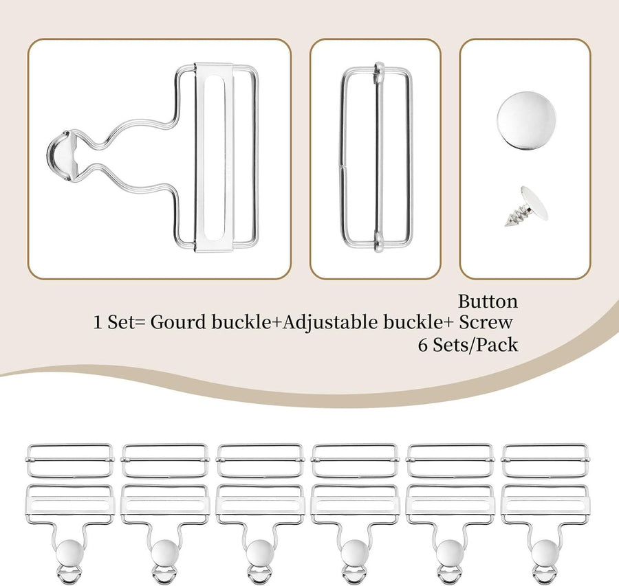 6 Sets Metal Overalls Buckles,Metal Suspender Buckle Overall Clips with Adjustable Tri Glide Slide Buckle Buttons